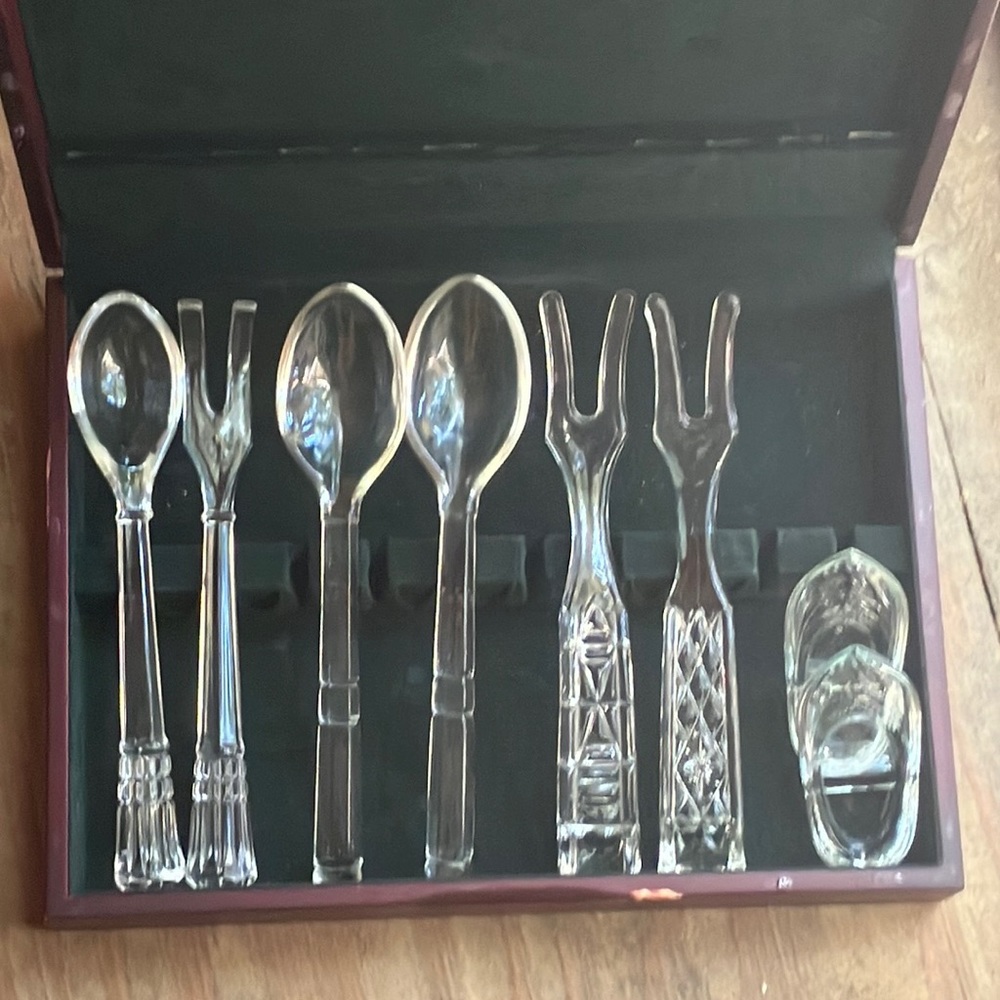 3 Vintage Crystal Serving Sets + 2 Spoon Rests